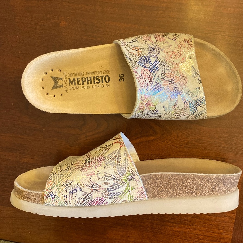 MEPHISTO Slide Sandals Hanik Womwna EU 36. Pompei Multi-color. Leather slip on